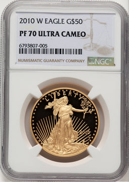 2010-W $50 One-Ounce Gold Eagle Brown Label NGC PF70 (521154021)