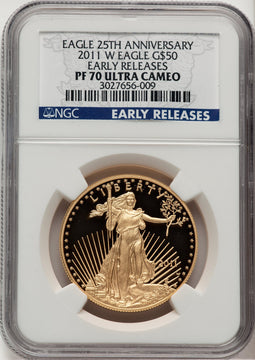 2011-W $50 One-Ounce Gold Eagle 25th Anniversary First Strike ER Blue NGC PF70 (521152009)