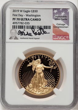 2019-W $50 One-Ounce Gold Eagle First Strike Mike Castle NGC PF70