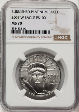 2007-W $100 One-Ounce Platinum Eagle Burnished Brown Label NGC MS70