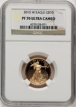2015-W $10 Quarter-Ounce Gold Eagle Brown Label NGC PF70
