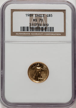 1989 $5 Tenth-Ounce Gold Eagle Brown Label NGC MS70 (777465012)