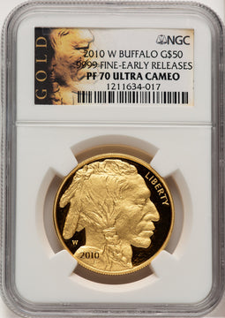 2010-W $50 One-Ounce Gold Buffalo First Strike DM Non Designation NGC MS70