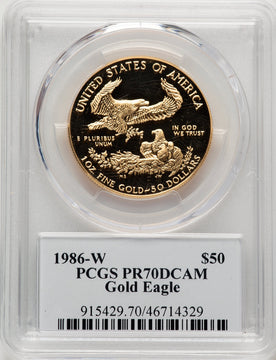1986-W $50 One-Ounce Gold Eagle David Hall Signature David Hall PCGS PR70
