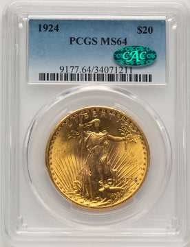 1924 $20 Saint CAC Saint-Gaudens Double Eagle PCGS MS64 (778032043)