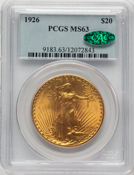 1926 $20 CAC Saint-Gaudens Double Eagle PCGS MS63