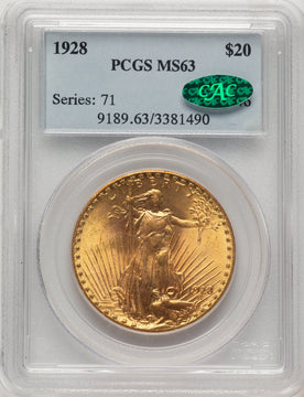 1928 $20 CAC Saint-Gaudens Double Eagle PCGS MS63 (778032013)