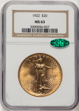 1922 $20 CAC Saint-Gaudens Double Eagle NGC MS63 (778032004)