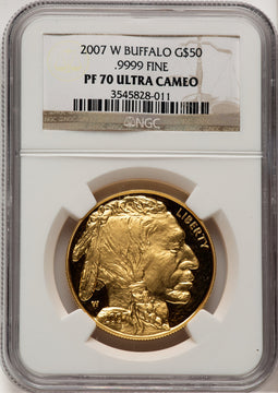 2007-W G$50 One-Ounce Gold Buffalo .9999 Fine Gold Brown Label NGC PF70 (521154025)