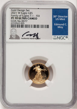 2021-W $5 Tenth Ounce Gold Eagle T-1 First Strike NGC PF70 Ed Moy