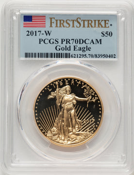 2017-W $50 One-Ounce Gold Eagle First Strike FS Flag PCGS PR70