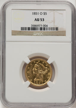 1851-O $5 Liberty Half Eagle NGC AU53