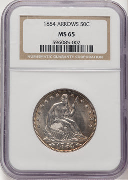 1854 50C Arrows Seated Half Dollar NGC MS65