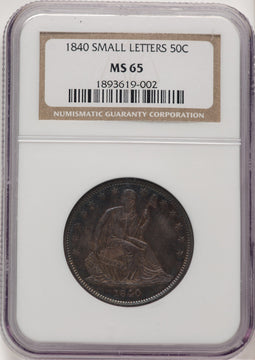 1840 50C Reverse of 1839 Seated Half Dollar NGC MS65