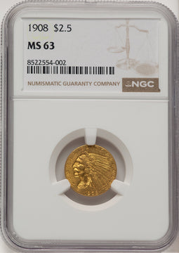 1908 $2.50 Indian Quarter Eagle NGC MS63 (776444024)
