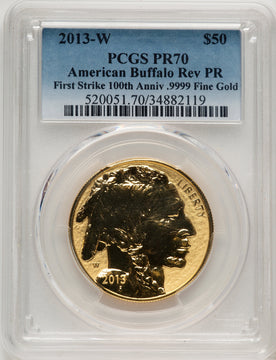 2013-W $50 One-Ounce Gold Buffalo Reverse Proof First Strike Blue Gradient PCGS PR70 (521291001)