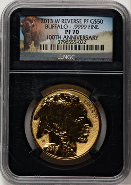 2013-W $50 One-Ounce Gold Buffalo Reverse Proof 100th Anniversary Black Label NGC PF70