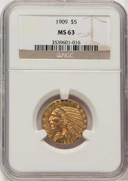 1909 $5 Indian Half Eagle NGC MS63 (778029004)