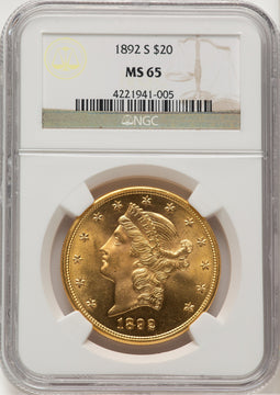 1892-S $20 Liberty Double Eagle NGC MS65