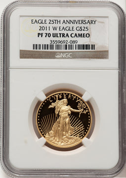 2011-W $25 Half-Ounce Gold Eagle Brown Label NGC PF70 (778213010)