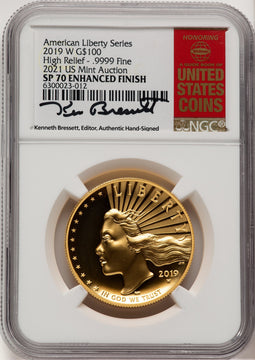 2019-W G$100 American Liberty High Relief Enhanced Kenneth Bressett Red Book NGC MS70