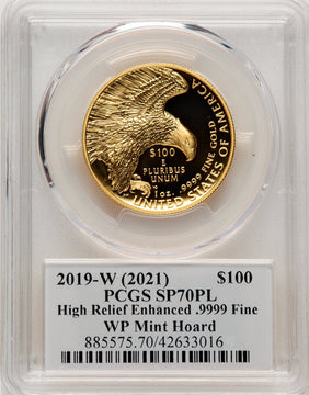 2019-W G$100 American Liberty High Relief Enhanced PL WP Mint Hoard Label PCGS MS70 (506464018)