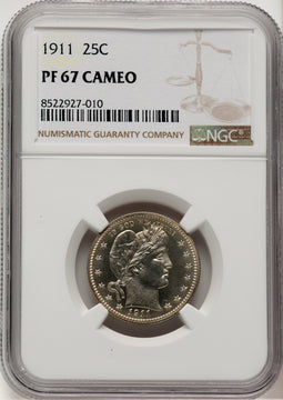 1911 25C CA Proof Barber Quarter NGC PR67