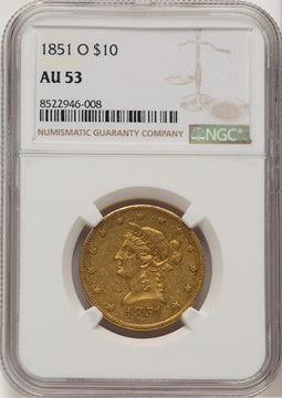 1851-O $10 Liberty Eagle NGC AU53