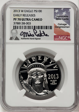 2013-W $100 Platinum Eagle First Strike ER Mike Castle NGC PF70