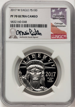 2017-W $100 One-Ounce Platinum Eagle Statue of Liberty 20th Anniversary Mike Castle NGC PF70 (771248012)