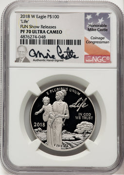 2018-W $100 One Ounce Platinum Eagle Life Mike Castle NGC PF70