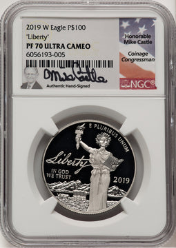 2019-W $100 One-Ounce Platinum Eagle Liberty Mike Castle NGC PF70