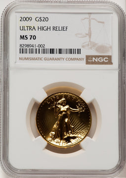 2009 G$20 Ultra High Relief Brown Label NGC MS70 (778263009)