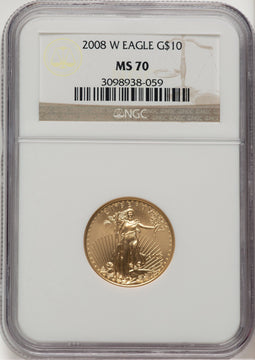 2008-W 1/4 oz Gold Eagle Brown Label NGC MS70