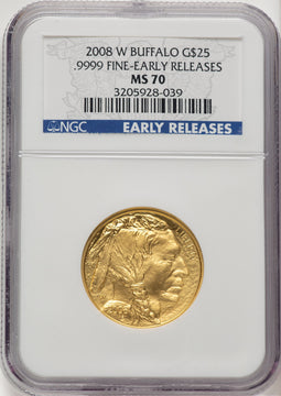 2008-W $25 Half-Ounce Burnished Gold Buffalo First Strike ER Blue NGC MS70 (777444069)