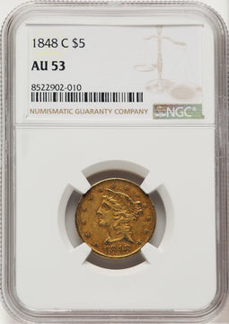 1848-C $5 Liberty Half Eagle NGC AU53