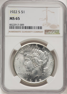 1922-S Peace Dollar NGC MS65 (776347016)