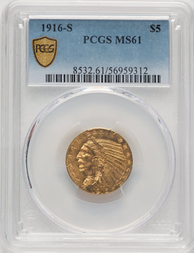 1916-S $5 Indian Half Eagle PCGS MS61