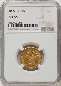 1892-CC $5 Liberty Half Eagle NGC AU58 (777194017)
