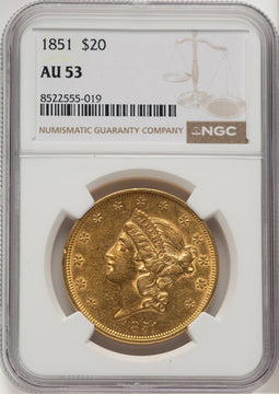 1851 $20 Liberty Double Eagle NGC AU53 (775635012)