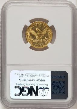 1844 $5 Liberty Half Eagle NGC AU58