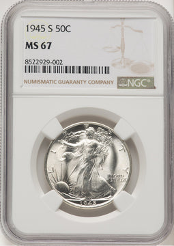 1945-S 50C Walking Liberty Half Dollar NGC MS67 (776031001)