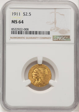 1911 $2.50 Indian Quarter Eagle NGC MS64 (777472020)