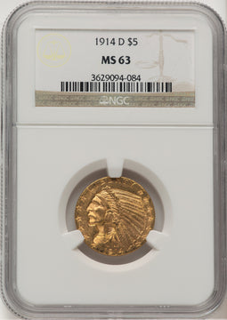 1914-D $5 Indian Half Eagle NGC MS63 (778166001)
