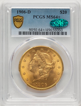 1906-D $20 CAC Liberty Double Eagle PCGS MS64+