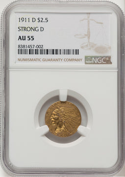 1911-D $2.50 Indian Quarter Eagle NGC AU55