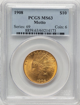 1908 $10 MOTTO Indian Eagle PCGS MS63 (778252001)