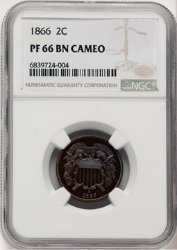 1866 2C BN Proof Two Cent Pieces NGC PR66