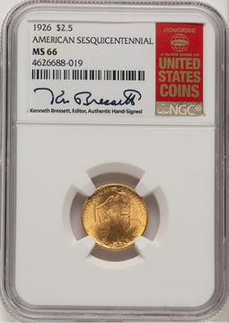 1926 $2.50 SESQUI AR Kenneth Bressett Red Book Commemorative Gold NGC MS66