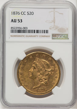 1876-CC $20 Liberty Double Eagle NGC AU53